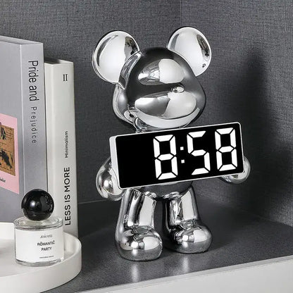 Elegant chrome bear clock ornament living room digital display