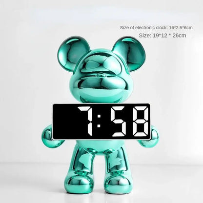 Elegant chrome bear clock ornament living room digital display