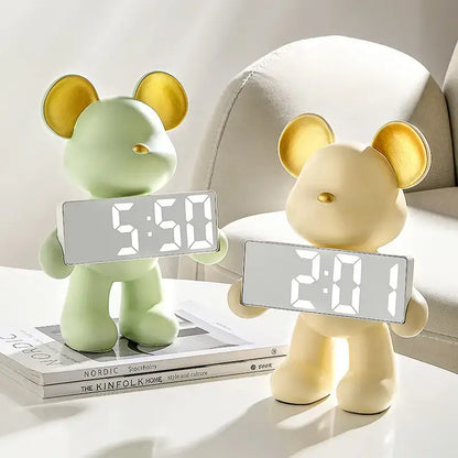 Elegant chrome bear clock ornament living room digital display