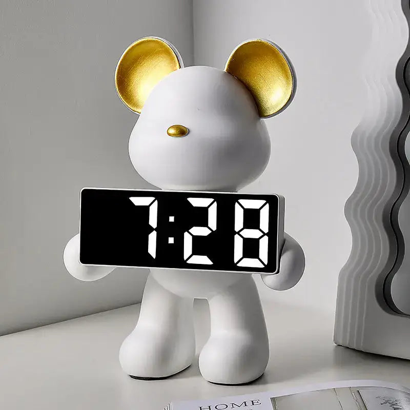 Elegant chrome bear clock ornament living room digital display