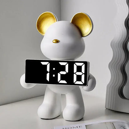 Elegant chrome bear clock ornament living room digital display