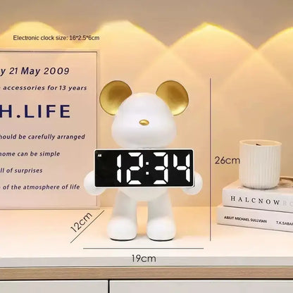 Elegant chrome bear clock ornament living room digital display