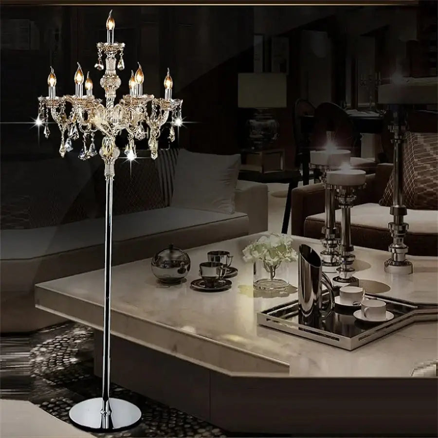 Elegant chrome crystal floor lamp for living room candle led style