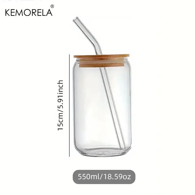 Elegant clear glass bubble tea cup set with bamboo lid dining room