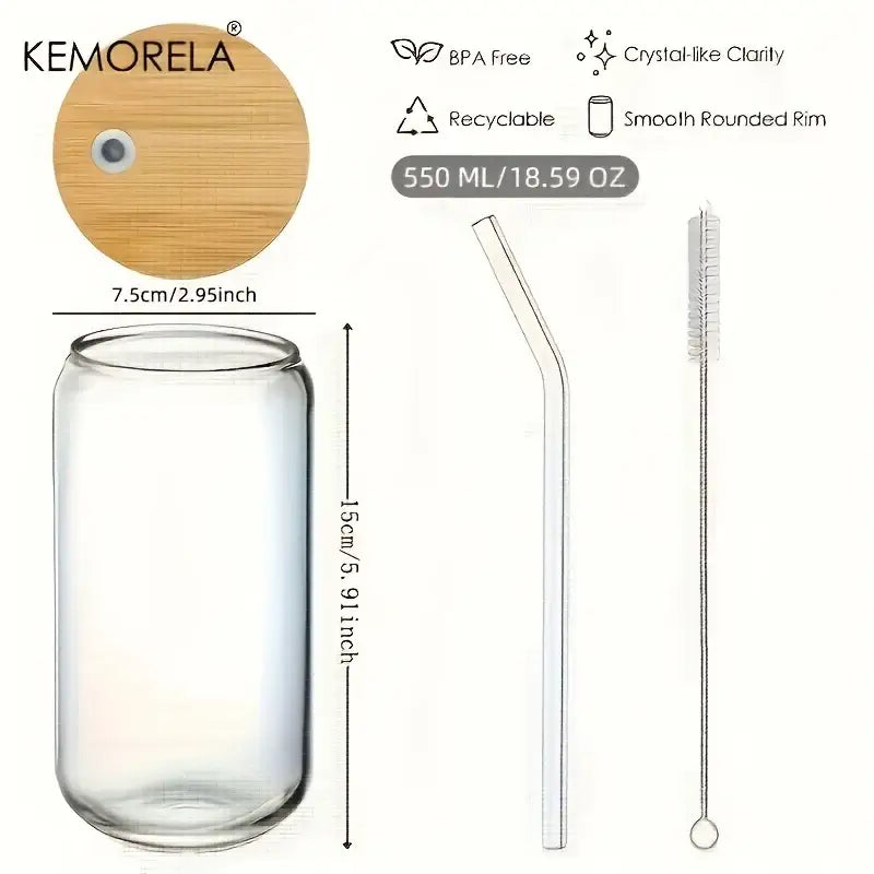 Elegant clear glass bubble tea cup set with bamboo lid dining room