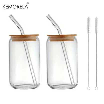 Elegant clear glass bubble tea cup set with bamboo lid dining room