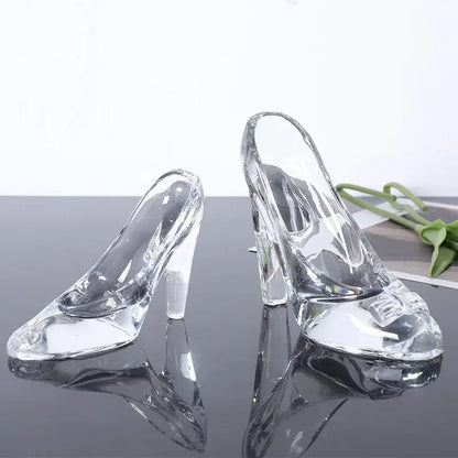 Elegant clear glass high-heeled shoes figurine bedroom decoration