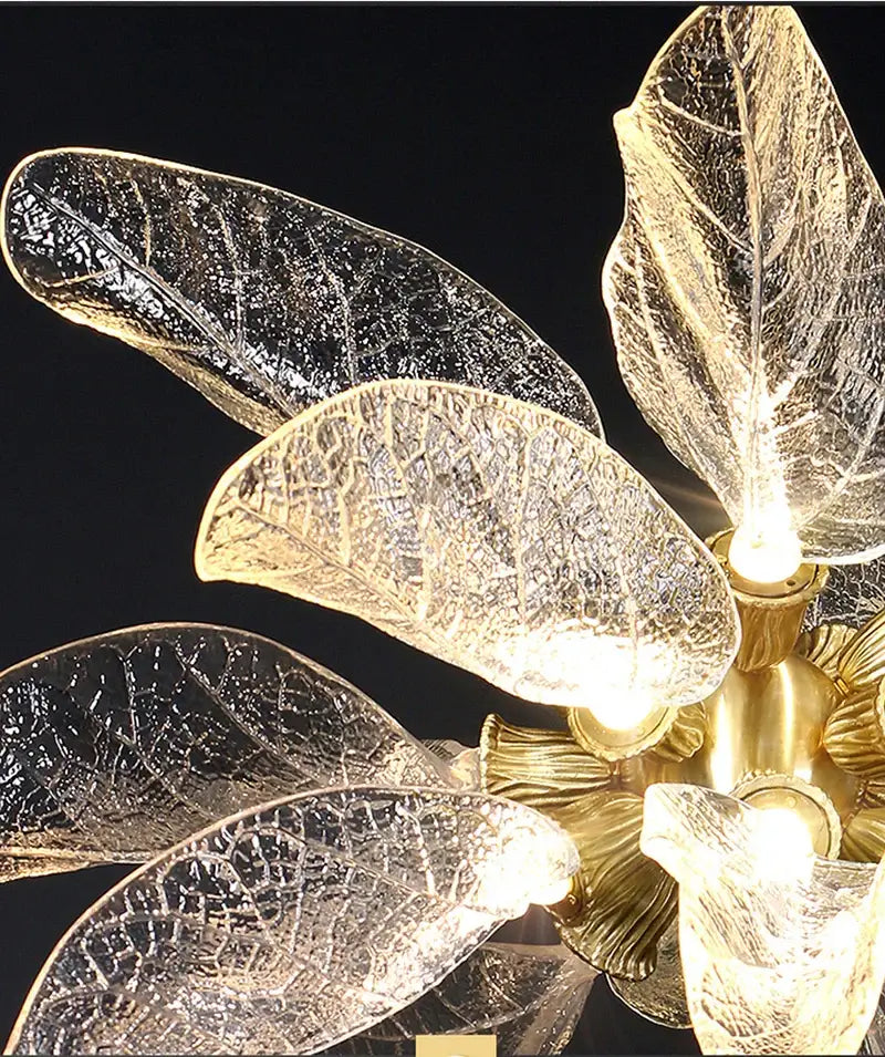 Elegant copper chandelier light for dining room leaf glass petals