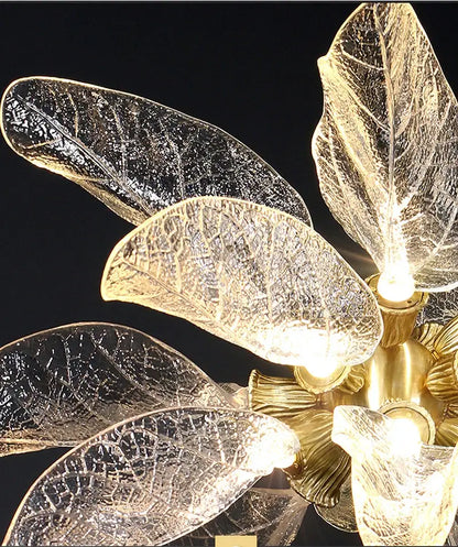 Elegant copper chandelier light for dining room leaf glass petals