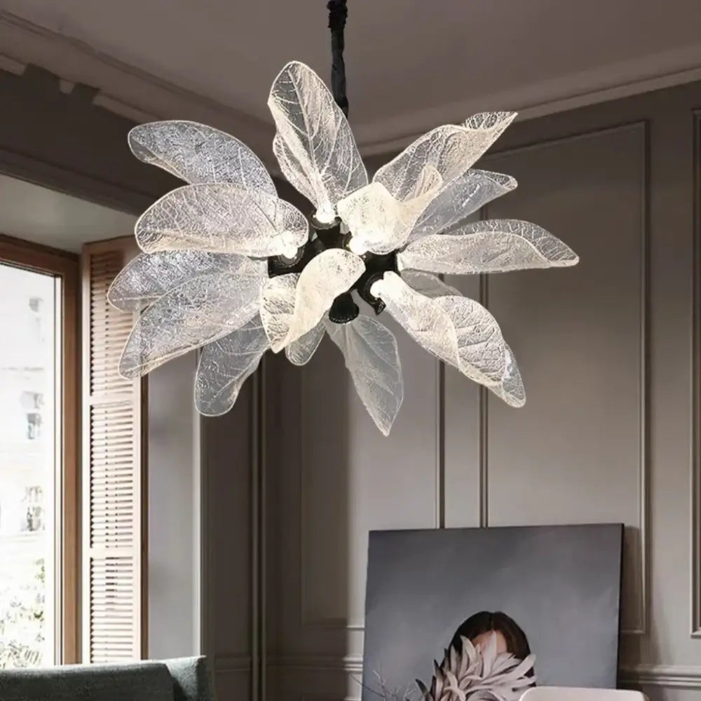 Elegant copper chandelier light for dining room leaf glass petals