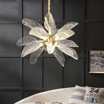 Elegant copper chandelier light for dining room leaf glass petals