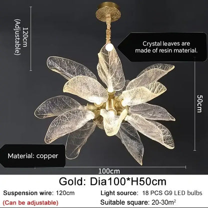 Elegant copper chandelier light for dining room leaf glass petals