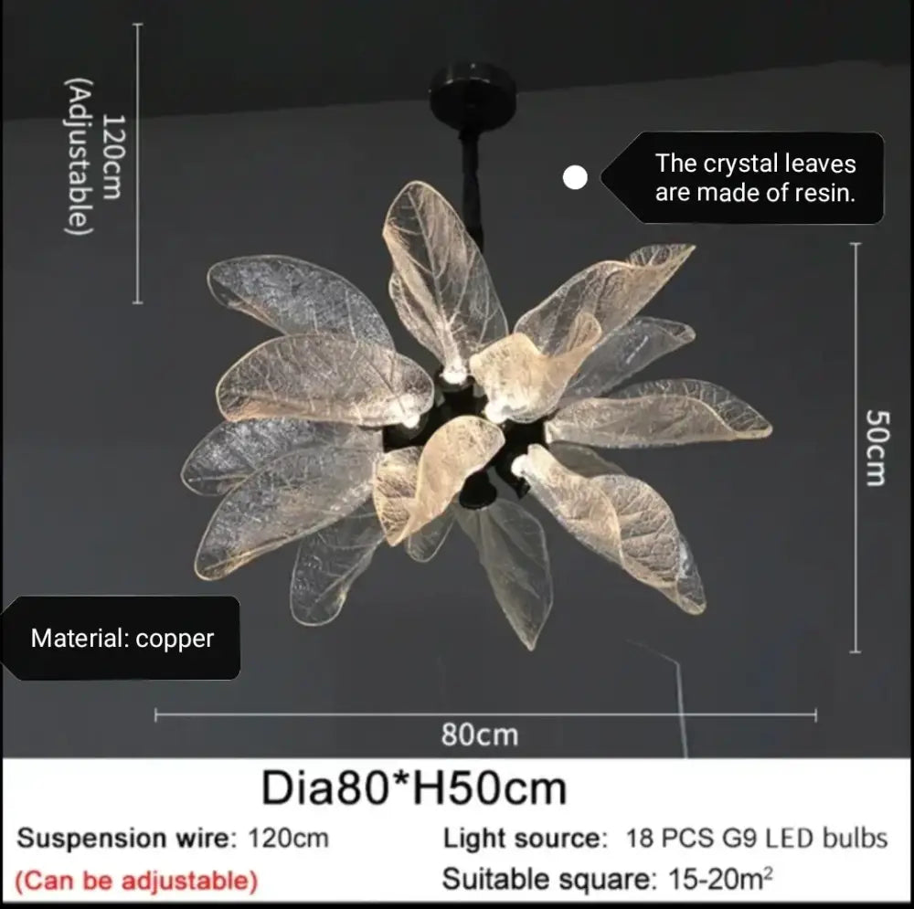 Elegant copper chandelier light for dining room leaf glass petals