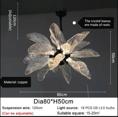 Elegant copper chandelier light for dining room leaf glass petals