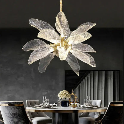 Elegant copper chandelier light for dining room leaf glass petals