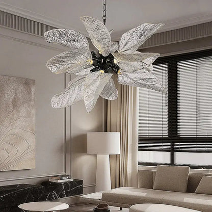 Elegant copper chandelier light for dining room leaf glass petals