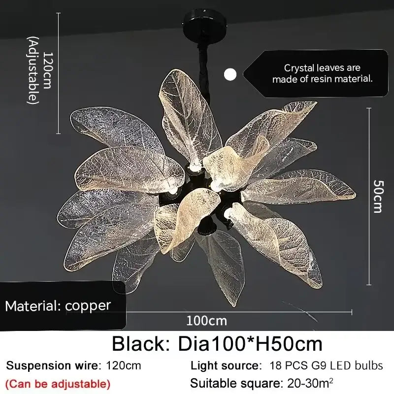 Elegant copper chandelier light for dining room leaf glass petals