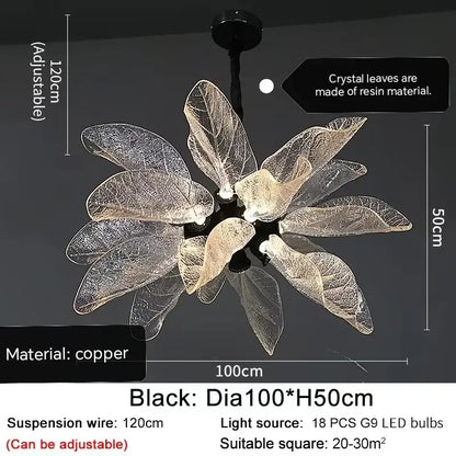 Elegant copper chandelier light for dining room leaf glass petals