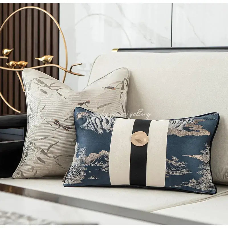 Elegant cream dragonfly insects embroidery cushion cover living room