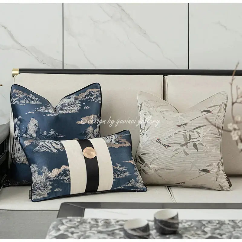Elegant cream dragonfly insects embroidery cushion cover living room