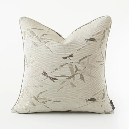 Elegant cream dragonfly insects embroidery cushion cover living room