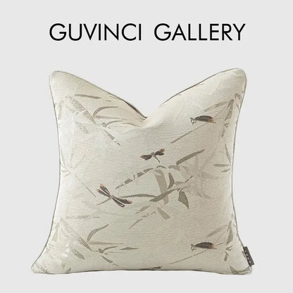 Elegant cream dragonfly insects embroidery cushion cover living room