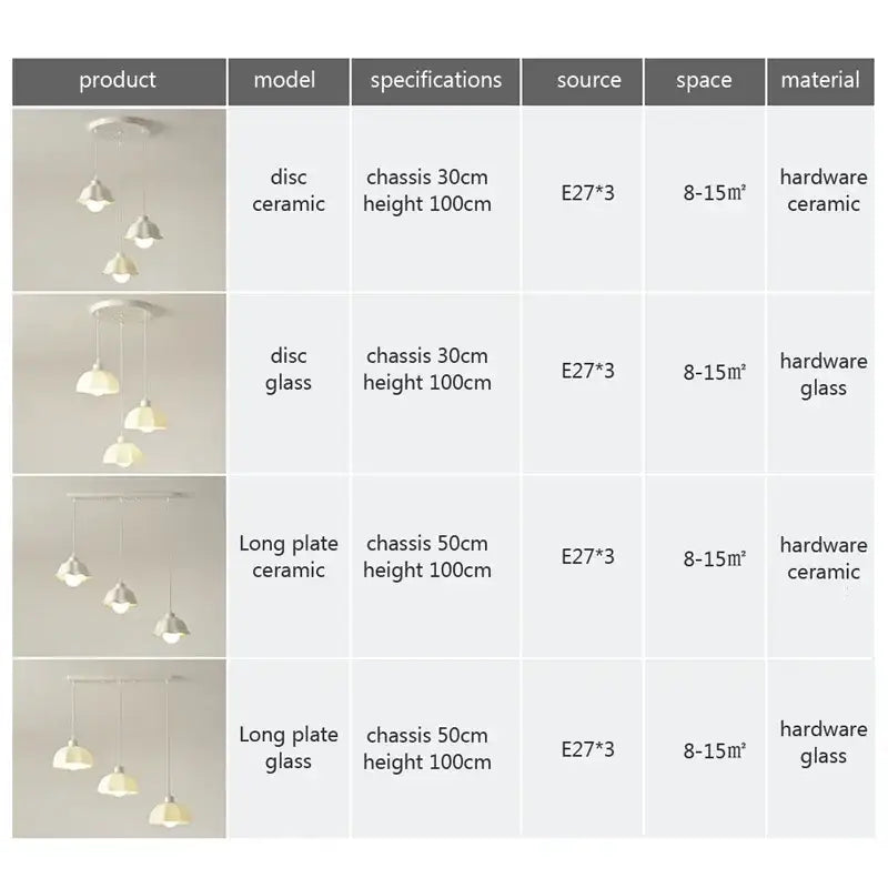 Elegant cream led chandelier 3 light dome pendant dining room