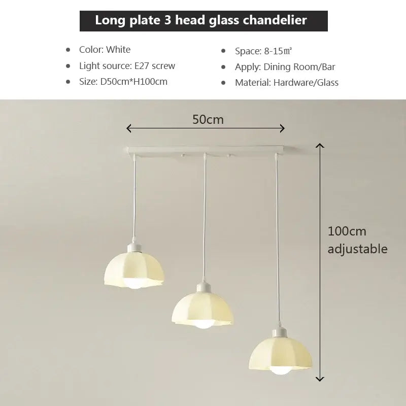 Elegant cream led chandelier 3 light dome pendant dining room