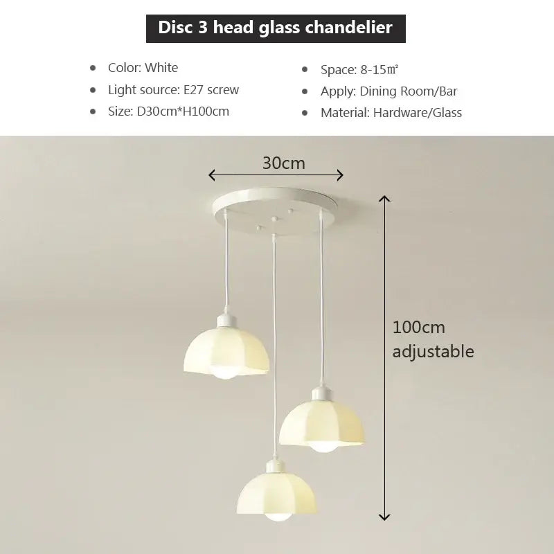 Elegant cream led chandelier 3 light dome pendant dining room