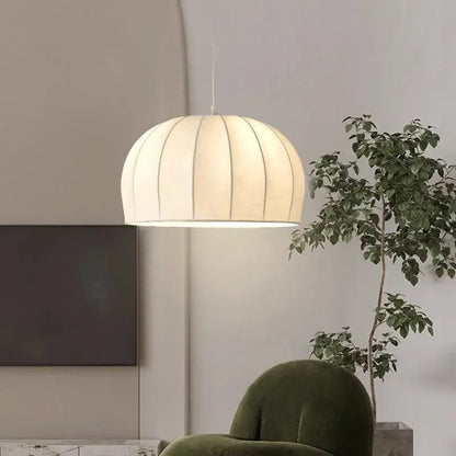Elegant cream ribbed silk pendant light for dining room