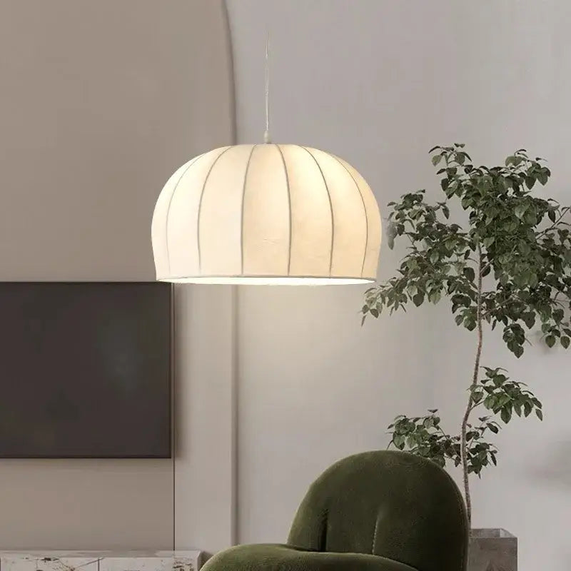 Elegant cream ribbed silk pendant light for dining room