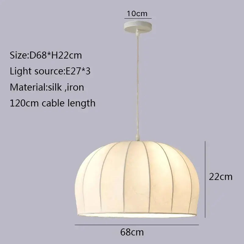 Elegant cream ribbed silk pendant light for dining room