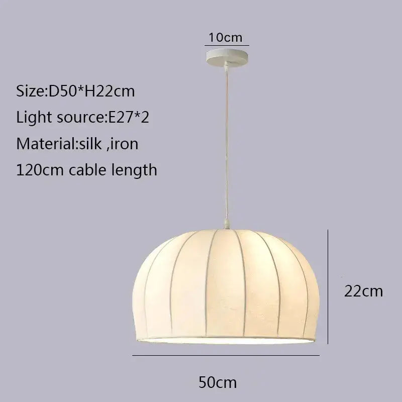 Elegant cream ribbed silk pendant light for dining room