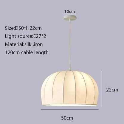 Elegant cream ribbed silk pendant light for dining room