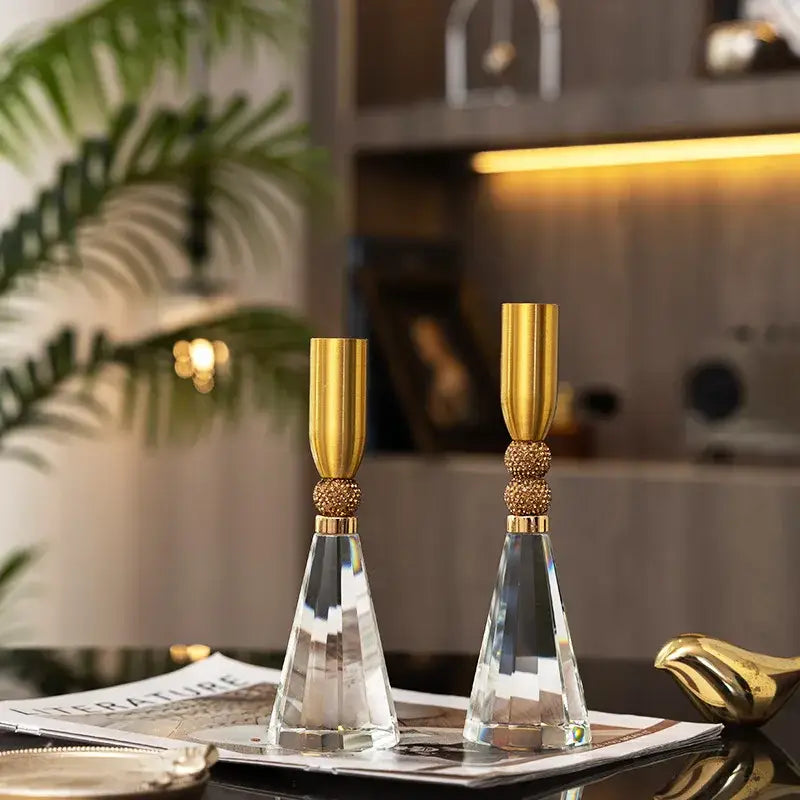 Elegant crystal and gold candle holder set dining room decor