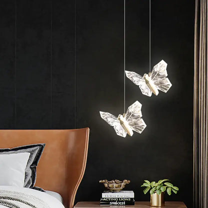 Elegant crystal butterfly pendant lamp – bedroom luxury lighting