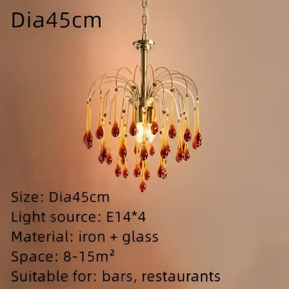 Elegant crystal ceiling chandelier amber & clear dining room