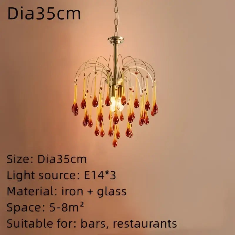 Elegant crystal ceiling chandelier amber & clear dining room