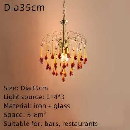 Elegant crystal ceiling chandelier amber & clear dining room