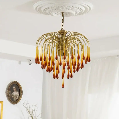 Elegant crystal ceiling chandelier amber & clear dining room