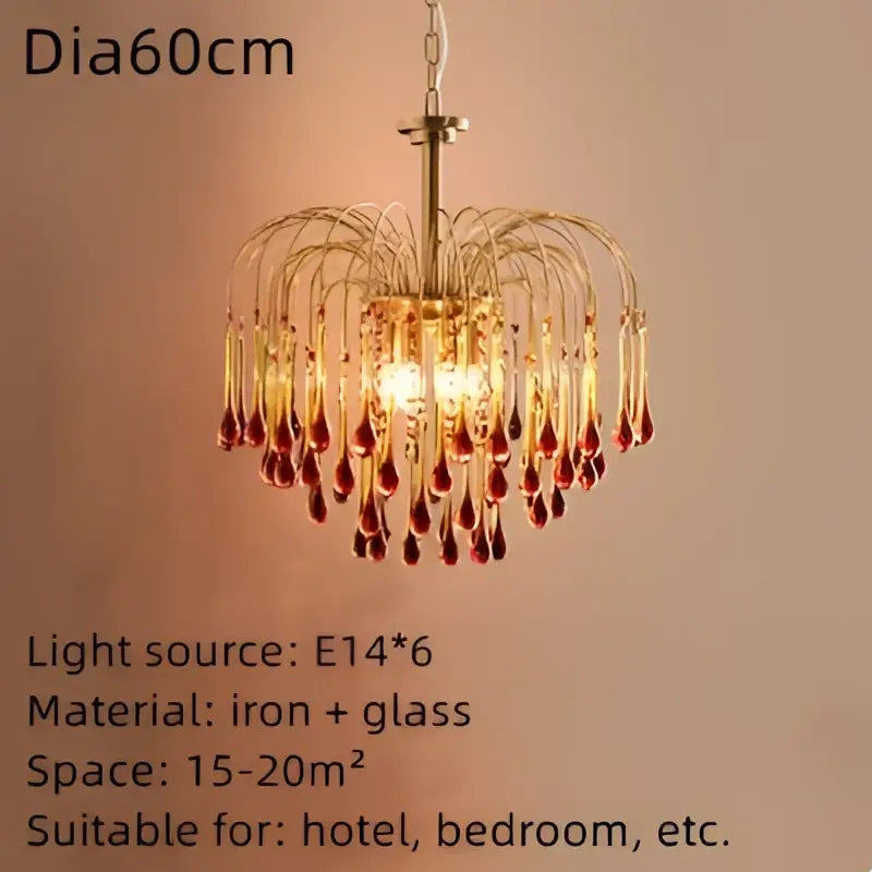 Elegant crystal ceiling chandelier amber & clear dining room