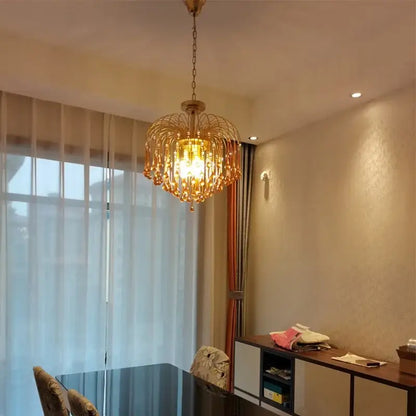 Elegant crystal ceiling chandelier amber & clear dining room