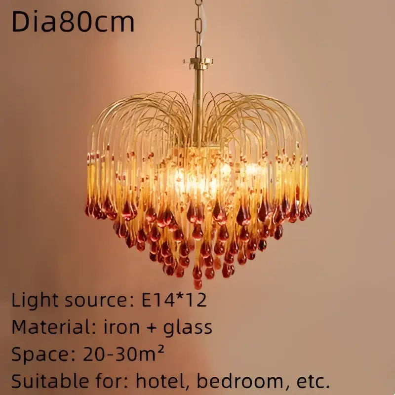 Elegant crystal ceiling chandelier amber & clear dining room