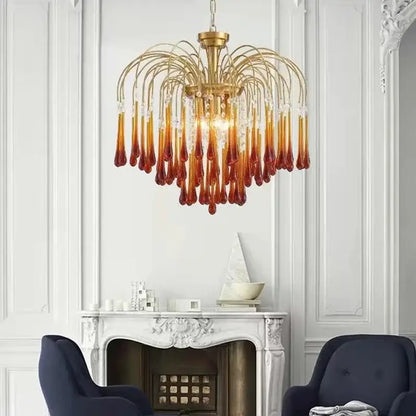 Elegant crystal ceiling chandelier amber & clear dining room