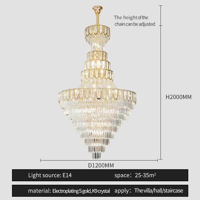 Elegant crystal chandelier gold living room cascading glass light