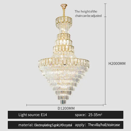 Elegant crystal chandelier gold living room cascading glass light