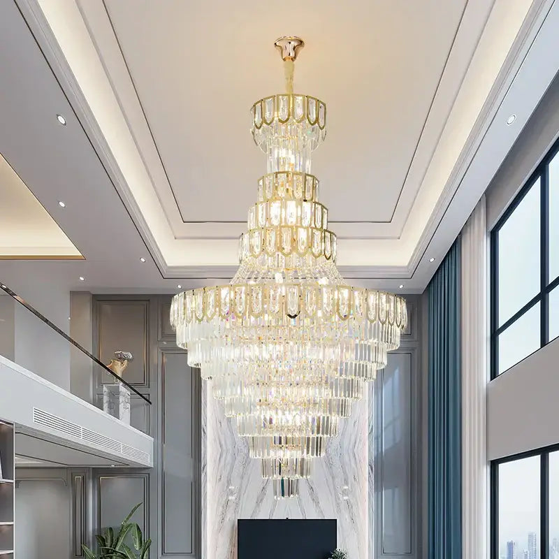 Elegant crystal chandelier gold living room cascading glass light