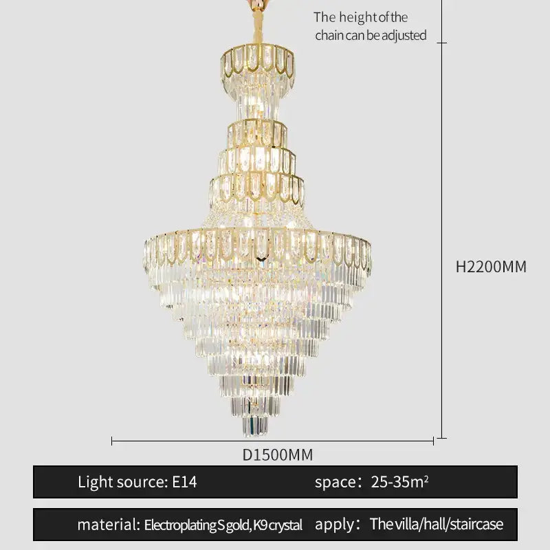 Elegant crystal chandelier gold living room cascading glass light