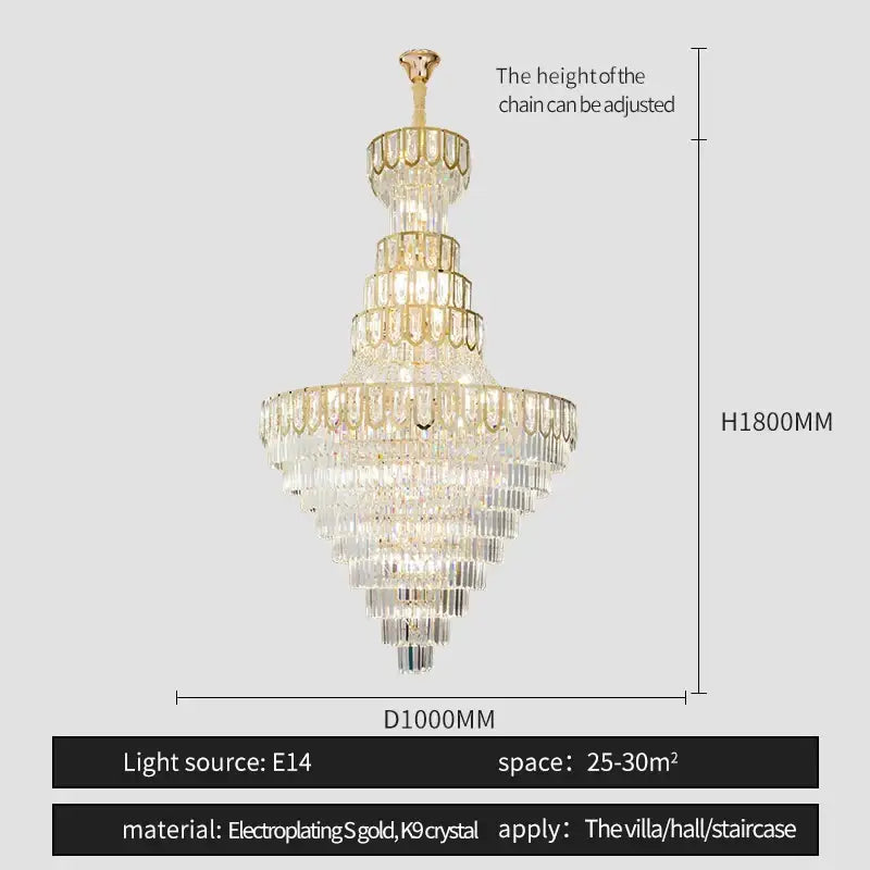 Elegant crystal chandelier gold living room cascading glass light
