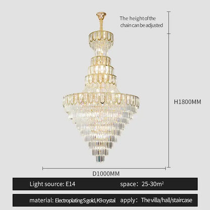 Elegant crystal chandelier gold living room cascading glass light